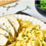 A plate of fettuccine chicken alfredo