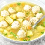 A bowl of chicken meatball soup