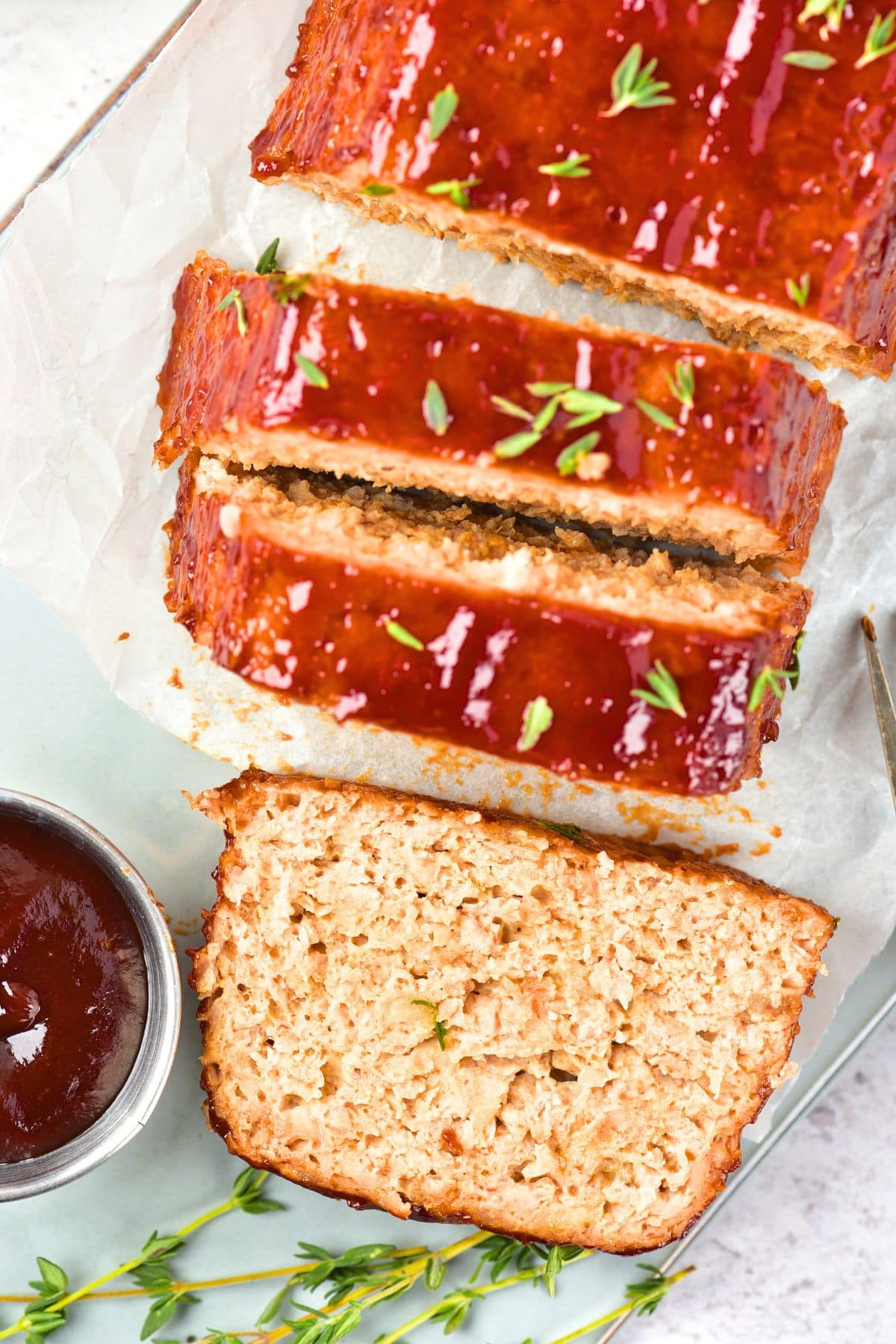 Top down view of a sliced meatloaf