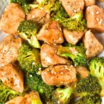 Up close view of chicken and broccoli