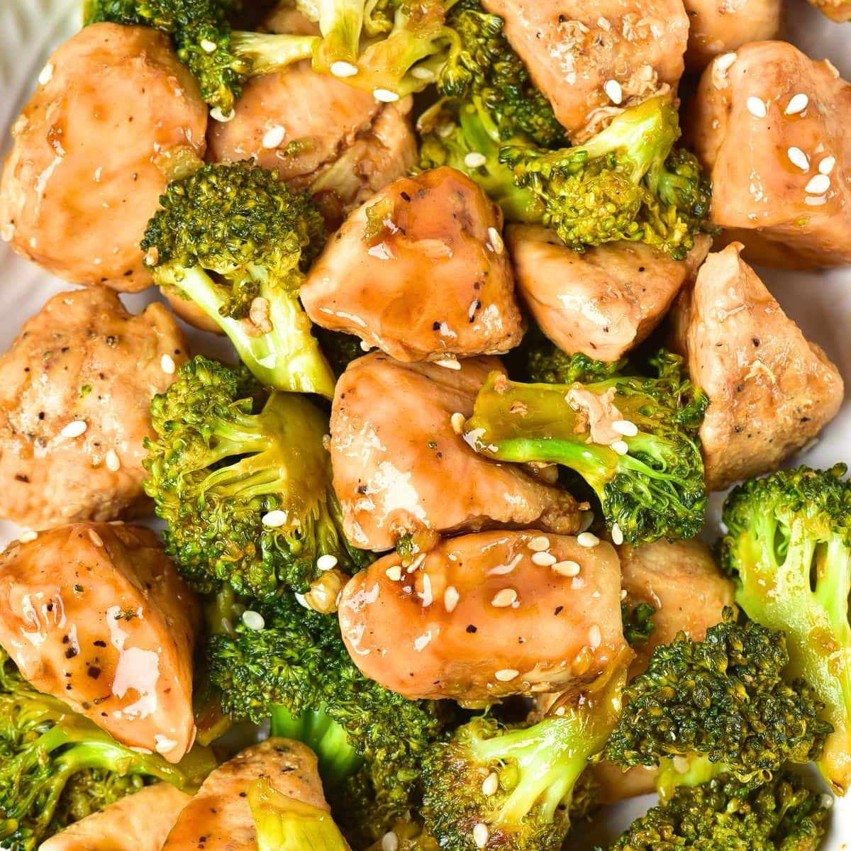 Up close view of chicken and broccoli
