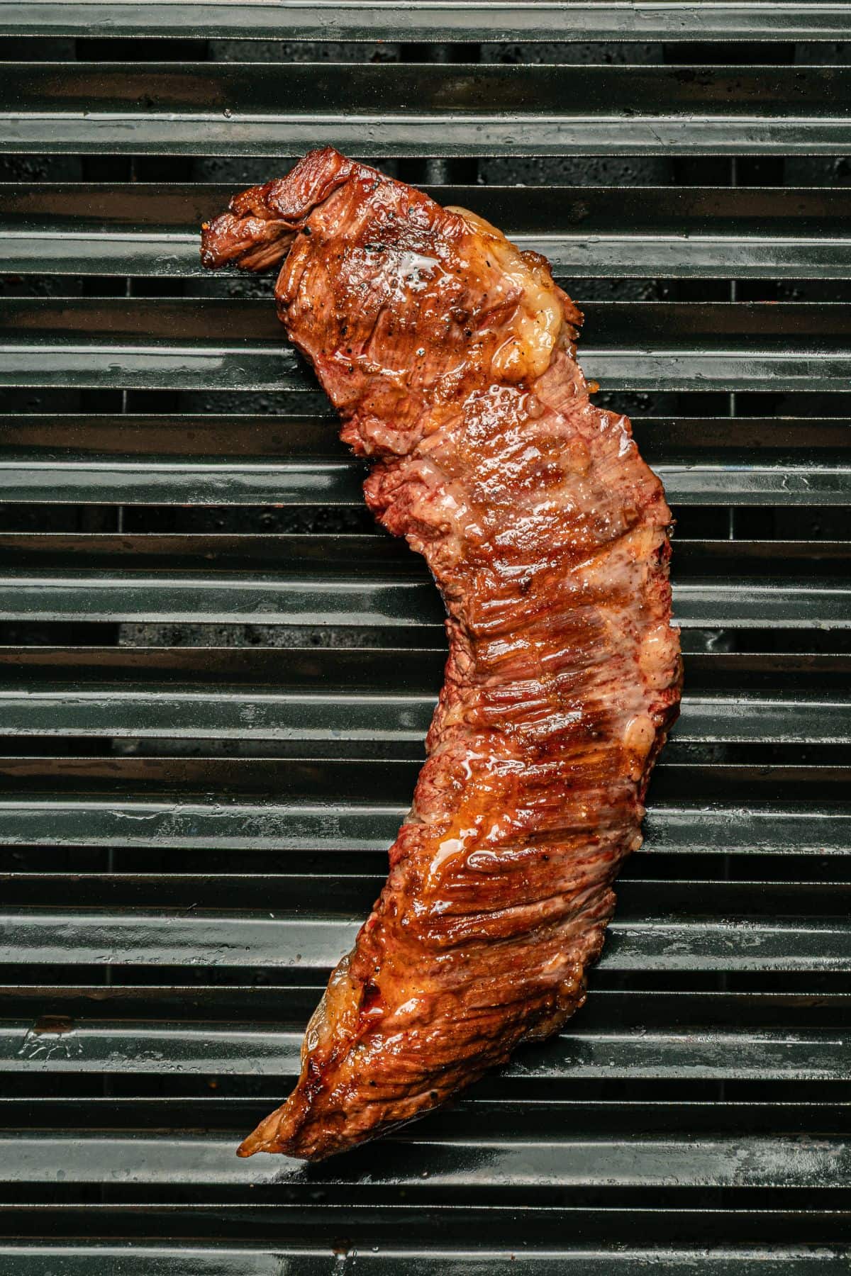 Grilled skirt steak on grill