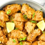 Top down view of Chinese lemon chicken