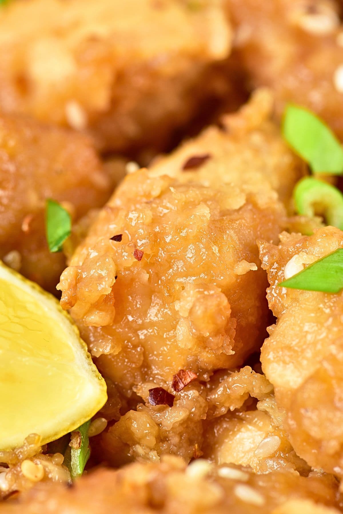 Up close view of lemon chicken (chinese style)