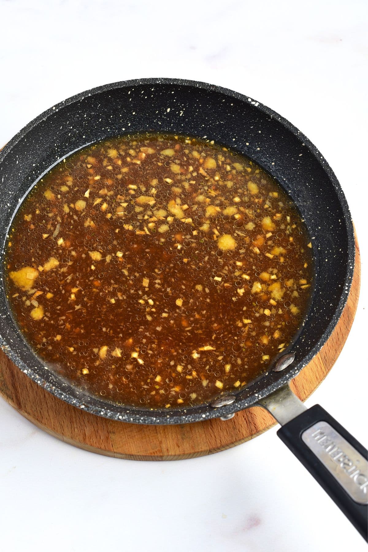 Garlic sauce in skillet