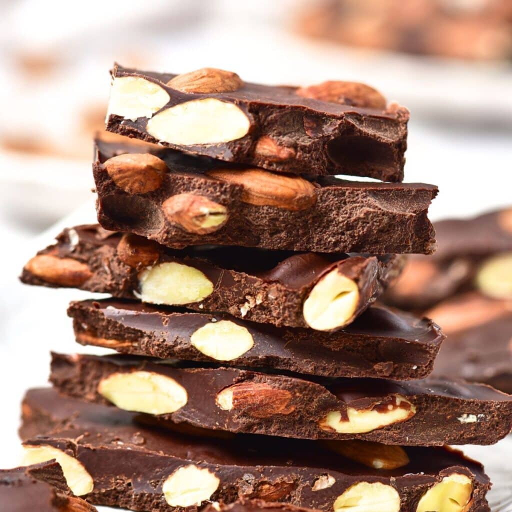 A stack of chocolate almond bark 