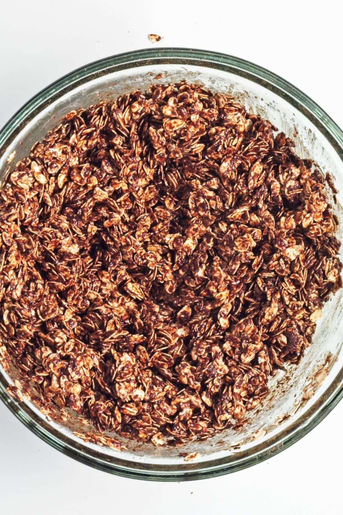 Chocolate granola mixture in bowl