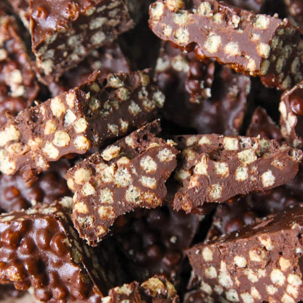 Up close shots of chocolate quinoa crisps
