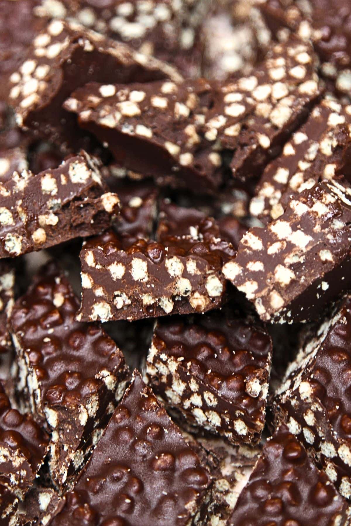 Up close view of texture of chocolate quinoa crisps.