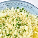Up close view of a bowl of cauliflower rice