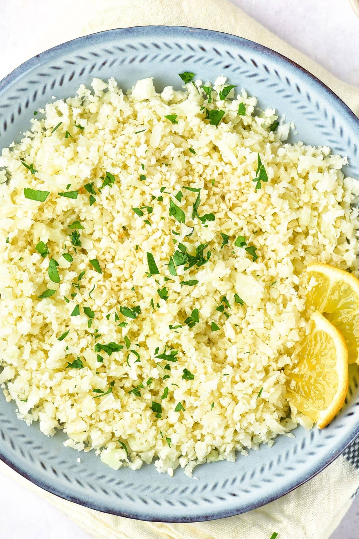 A bowl of cilantro riced cauliflower