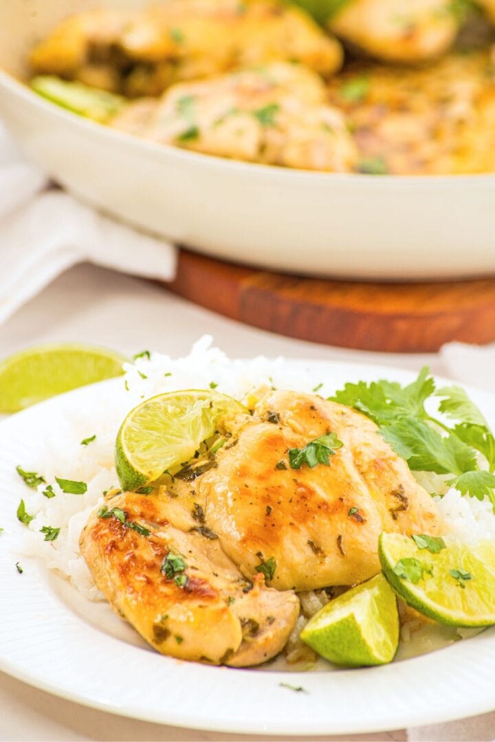 A plate of gluten-free dairy-free cilantro lime chicken thighs