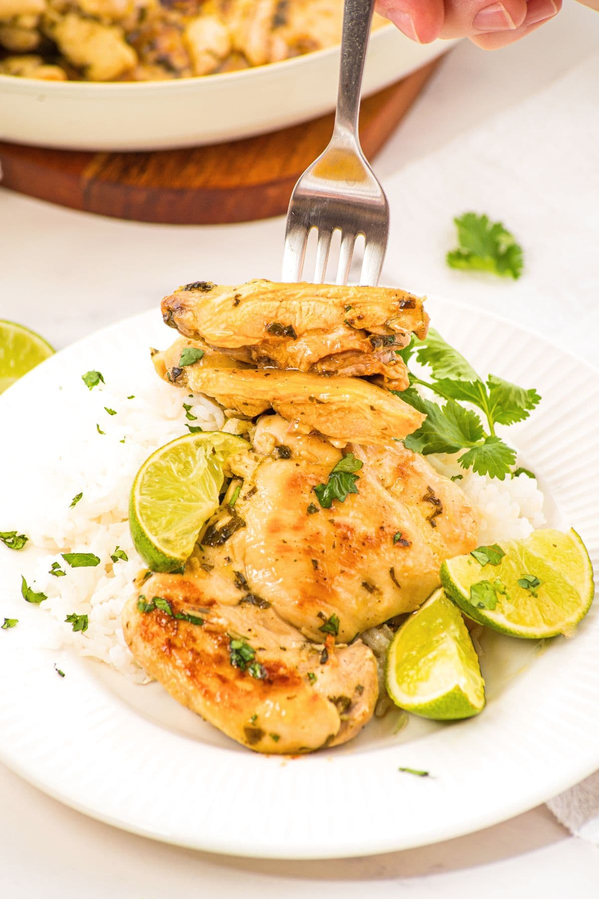 A plate of gluten-free cilantro lime chicken and rice