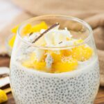 Up close view of chia coconut pudding
