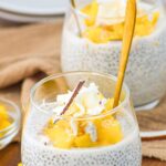 Up close view of two glasses of coconut chia pudding