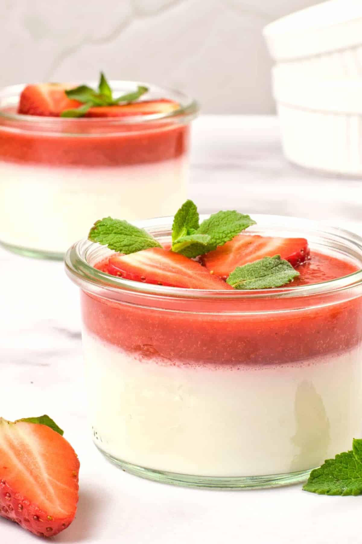 Up close shot of vegan coconut panna cotta.