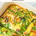 Top down view of baked eggs with cottage cheese