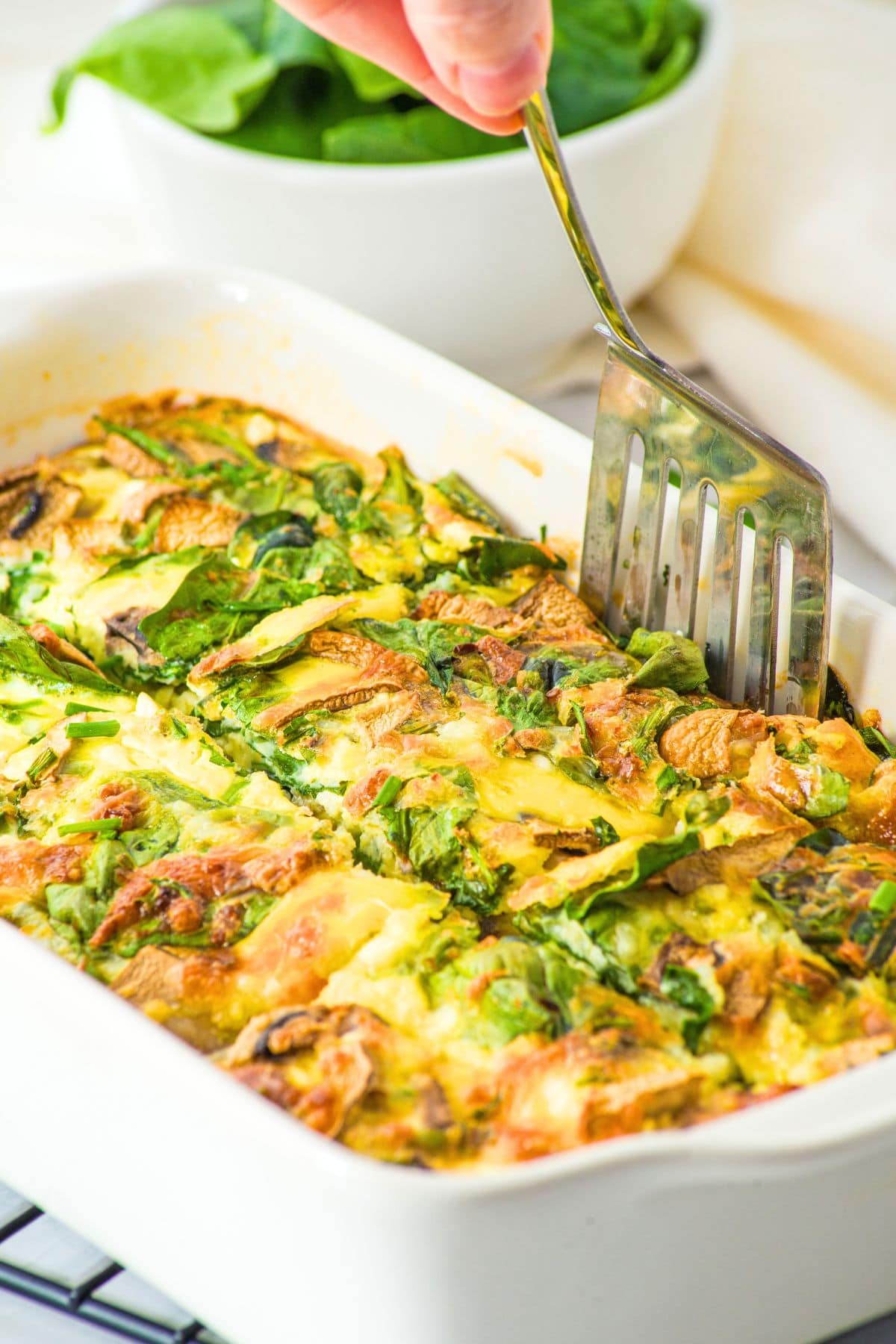 Cottage cheese and egg bake in casserole dish