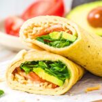 Sliced cottage cheese flatbread wrap