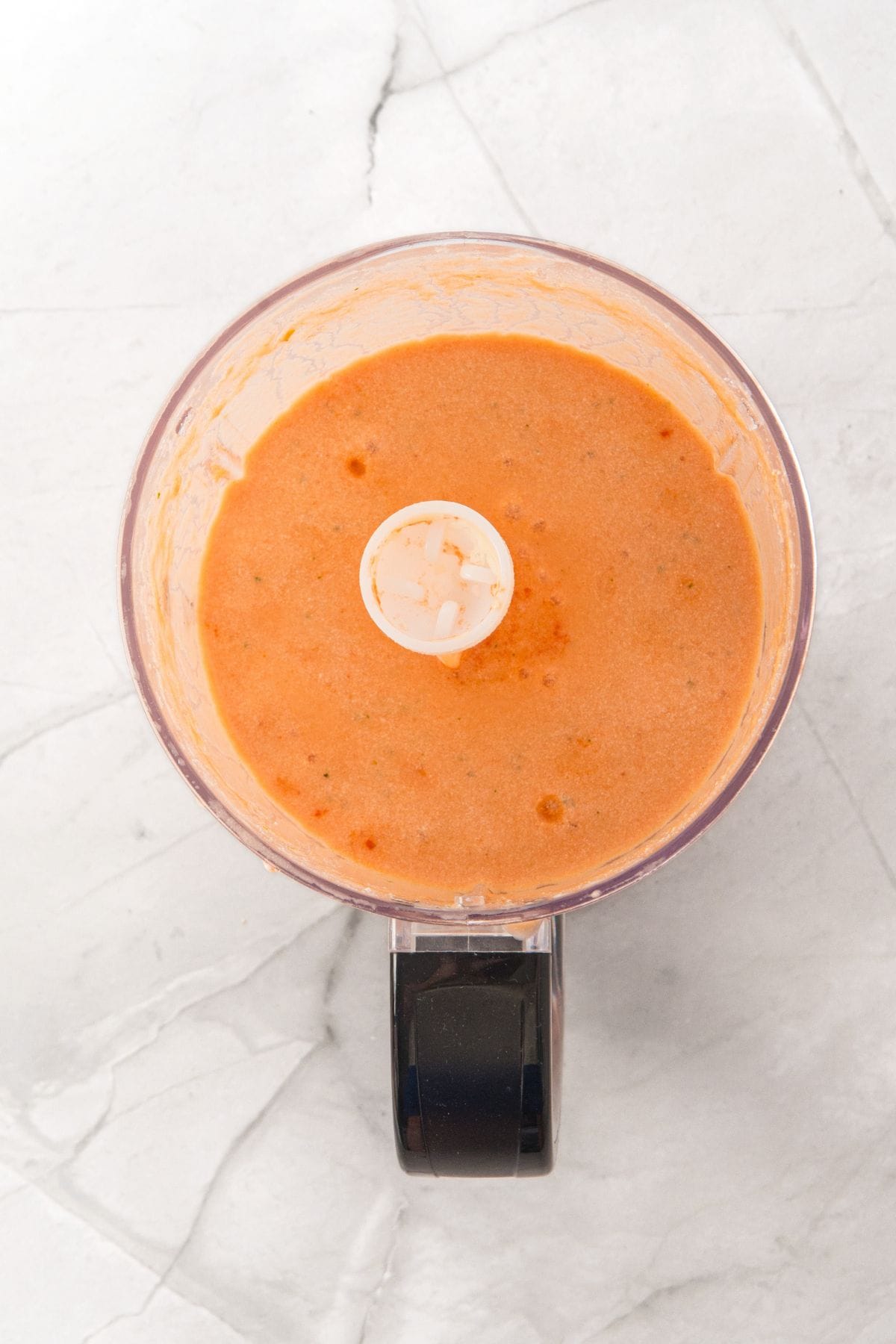 Healthy cottage cheese pasta sauce in food processor.
