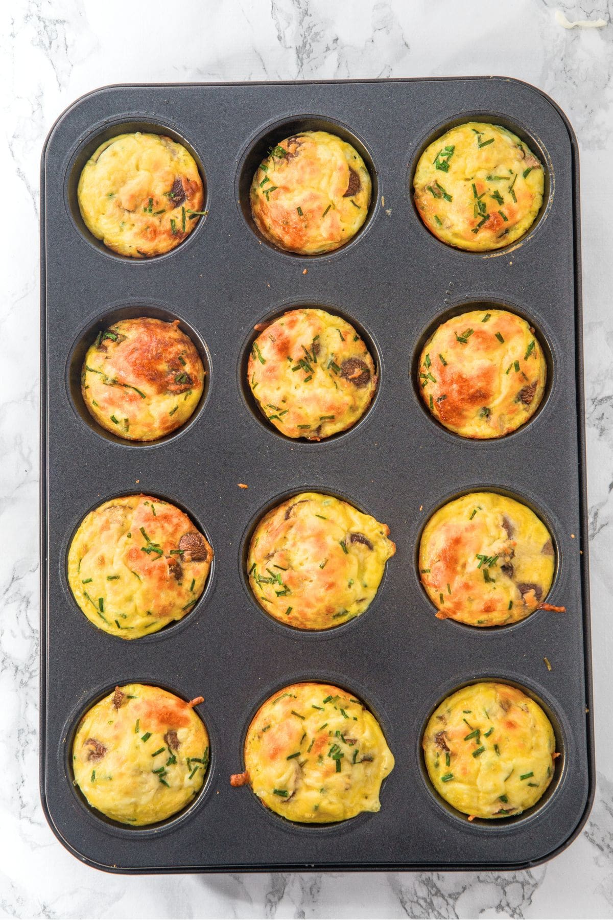 Freshly baked cottage cheese egg muffins in muffin tin