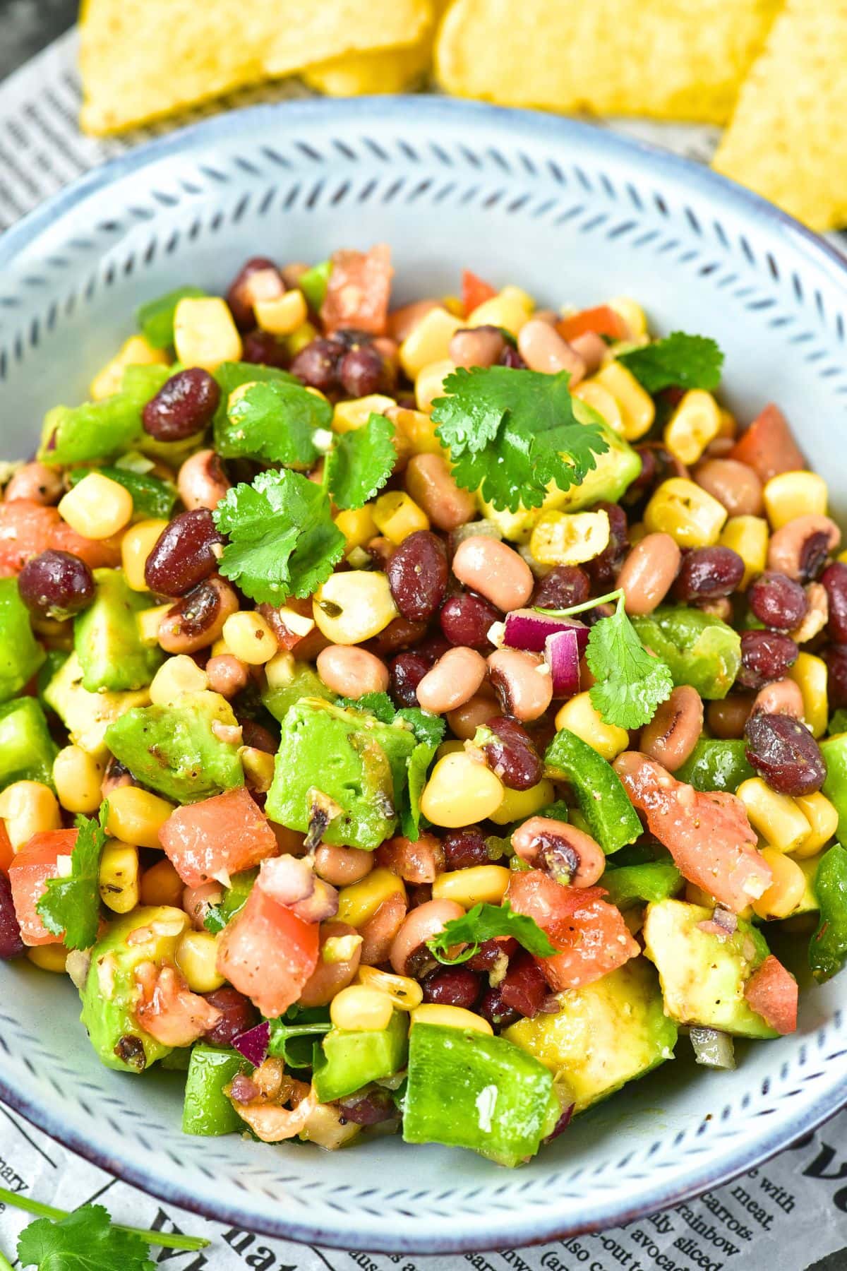 Top down view of a bowl of vegan cowboy caviar