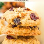 A stack of gluten-free oatmeal cranberry cookies