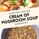 Collage of images of cream of mushroom soup.