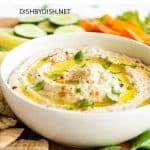 Creamy eggplant dip in a bowl.