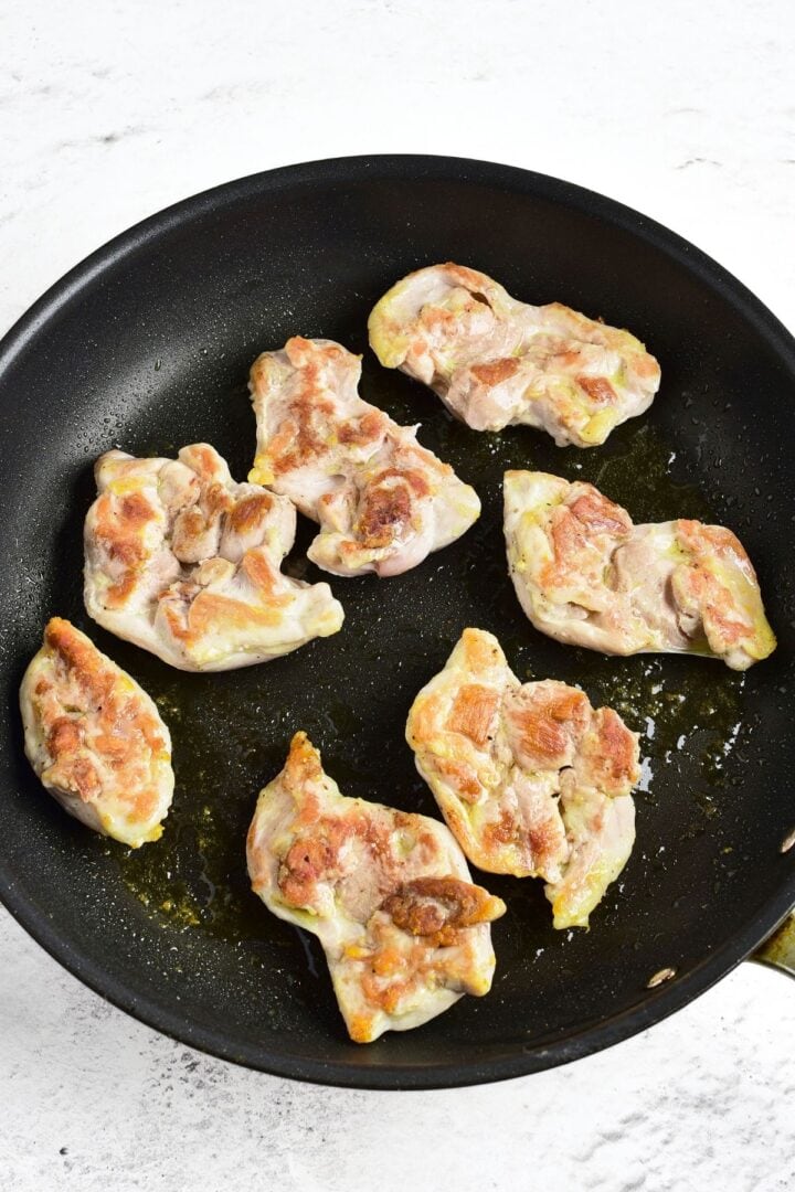 Searing chicken thighs in nonstick skillet