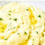 Up close view of bowl of mashed potatoes