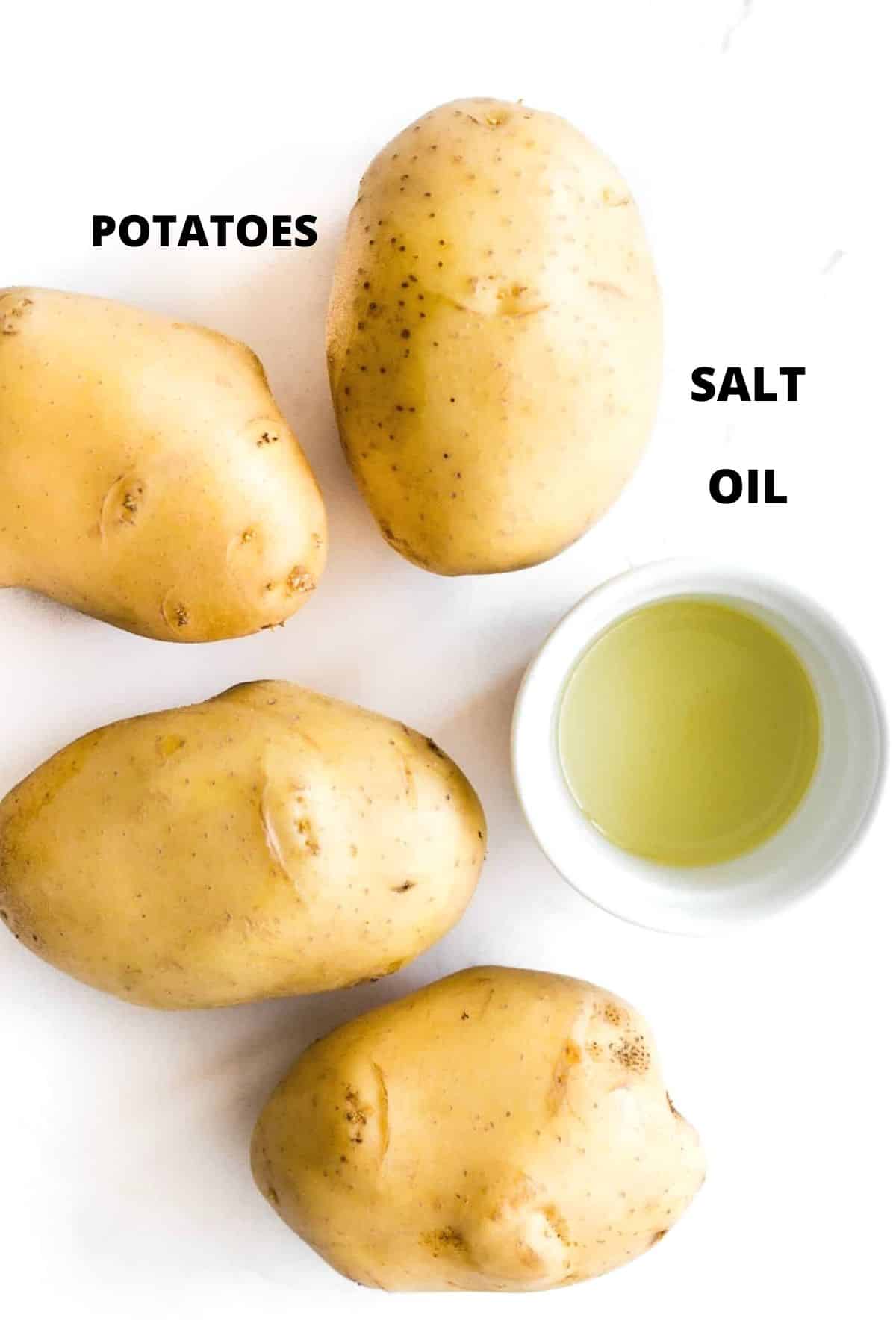 Ingredients required for making crispy air fryer french fries.
