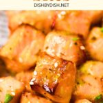 Up close view of air fried salmon chunks