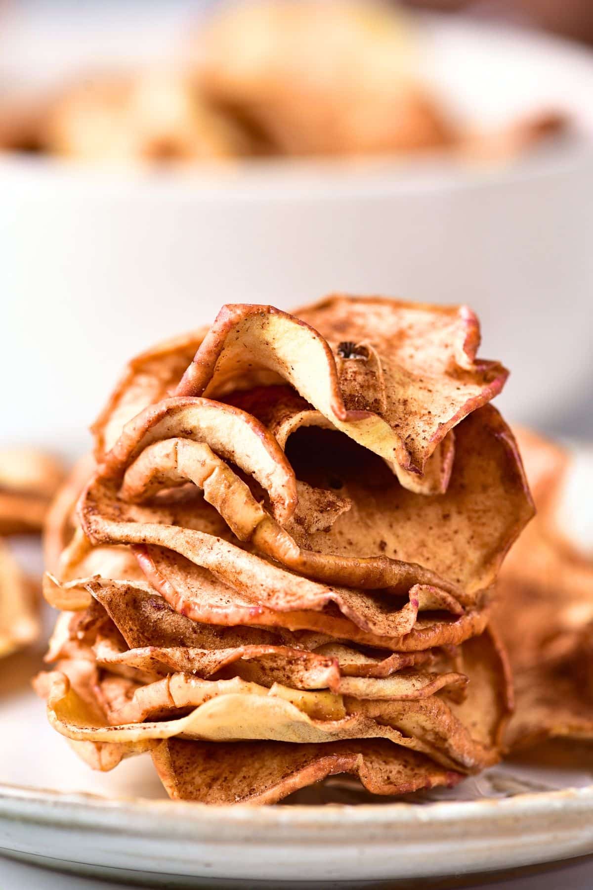 A stack of homemade apple chips
