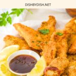 Up close view of gluten-free chicken tenders and bbq sauce