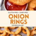 Collage of images of onion rings.