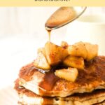 Drizzling maple syrup over pancakes