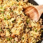 Sausage dirty rice in skillet