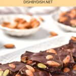 Up close view of chocolate bark on serving plate.