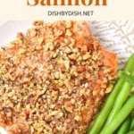 Salmon with almond crust and green beans.