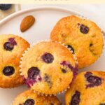 Top down view of almond flour lemon blueberry muffins