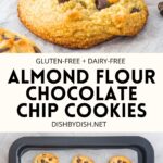 Collage of images of almond flour chocolate chip cookies