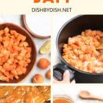 Collage of steps to make homemade apricot jam.