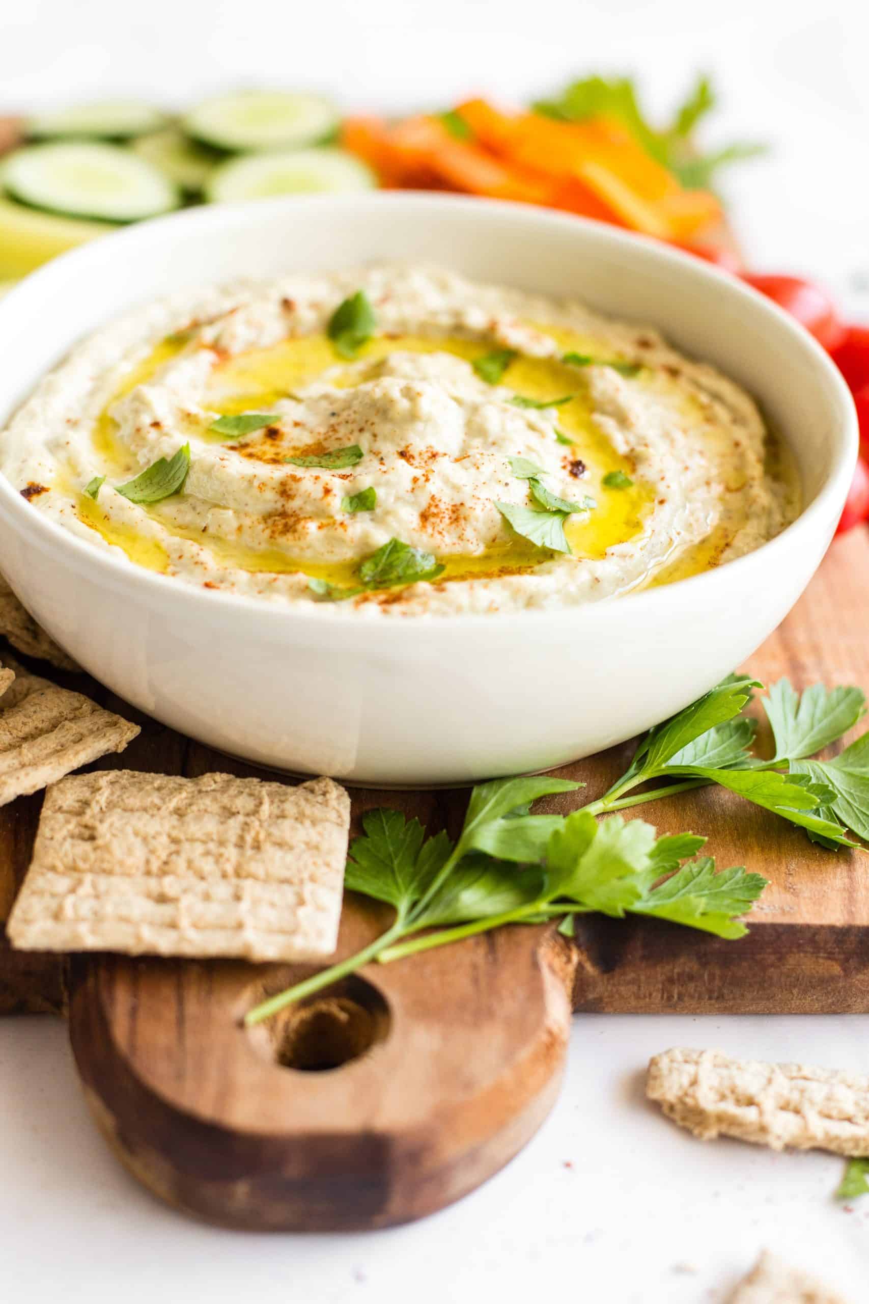 A big bowl of creamy eggplant dip.