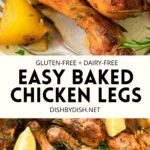 Collage of images of baked chicken legs