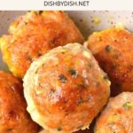 Up close shot of chicken meatballs in a bowl.