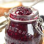 Spoonful no pectin blackberry jam from a jar