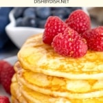 Up close shot of a stack of pancakes.