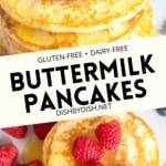 Collage of images of buttermilk pancakes.