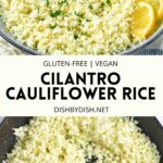 Collage of images of cauliflower rice with cilantro